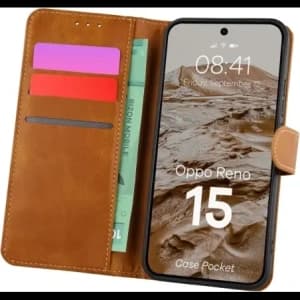 Etui z klapką Bizon Case Pocket do Oppo Reno 15 brązowe