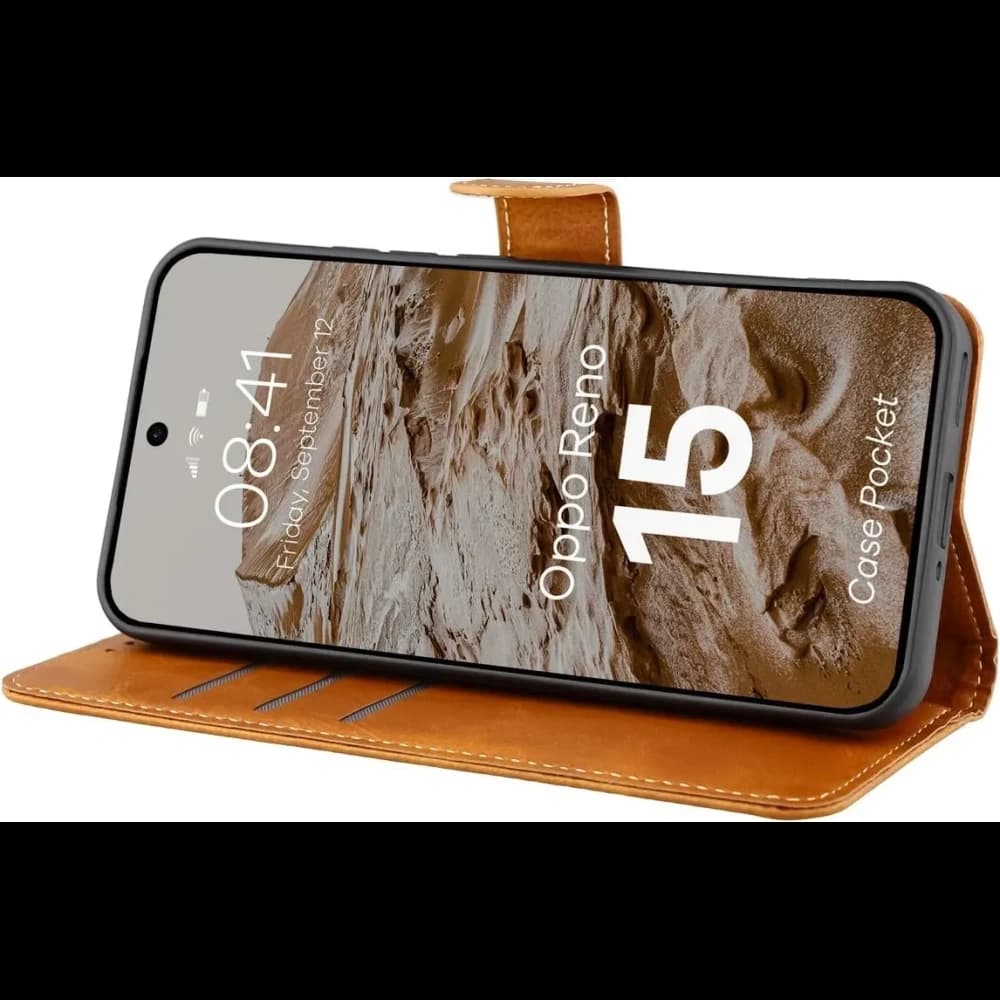 Etui z klapką Bizon Case Pocket do Oppo Reno 15 brązowe - 5