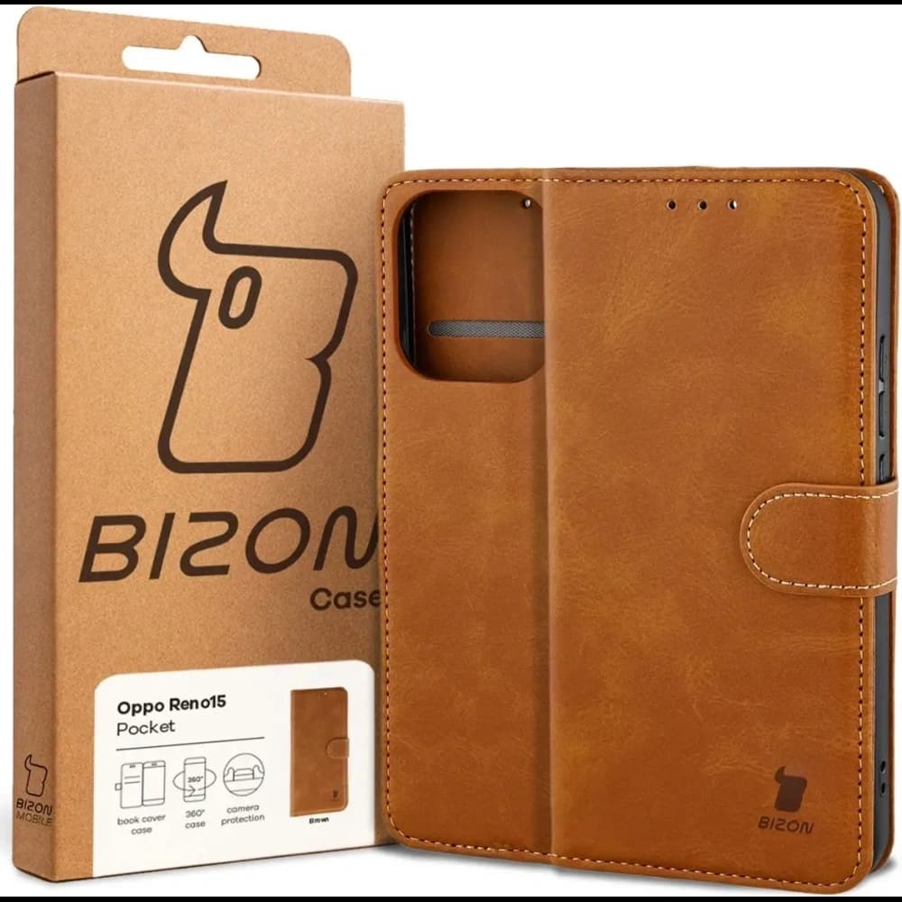 Etui z klapką Bizon Case Pocket do Oppo Reno 15 brązowe - 6