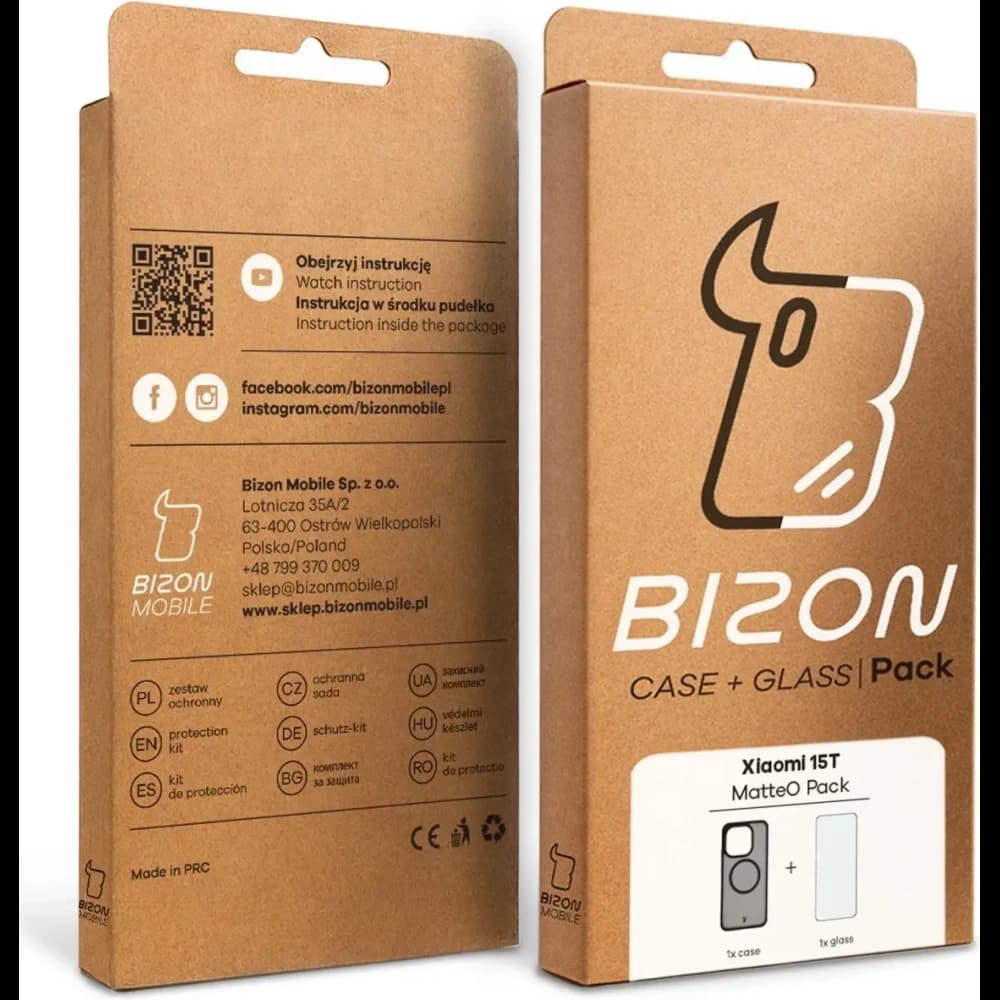 Etui z pierścieniem magnetycznym + szkło hartowane Bizon MatteO Pack do Xiaomi 15T, przydymione-czarne - 10