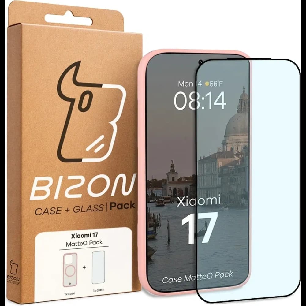 Etui z pierścieniem magnetycznym + szkło hartowane Bizon MatteO Pack do Xiaomi 17, przydymione-jasnoróżowe - 9