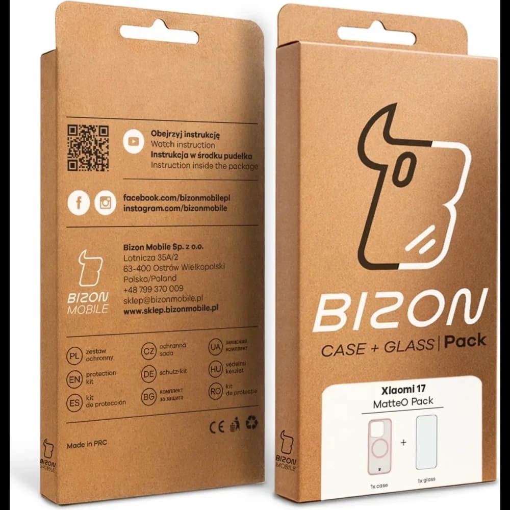 Etui z pierścieniem magnetycznym + szkło hartowane Bizon MatteO Pack do Xiaomi 17, przydymione-jasnoróżowe - 10