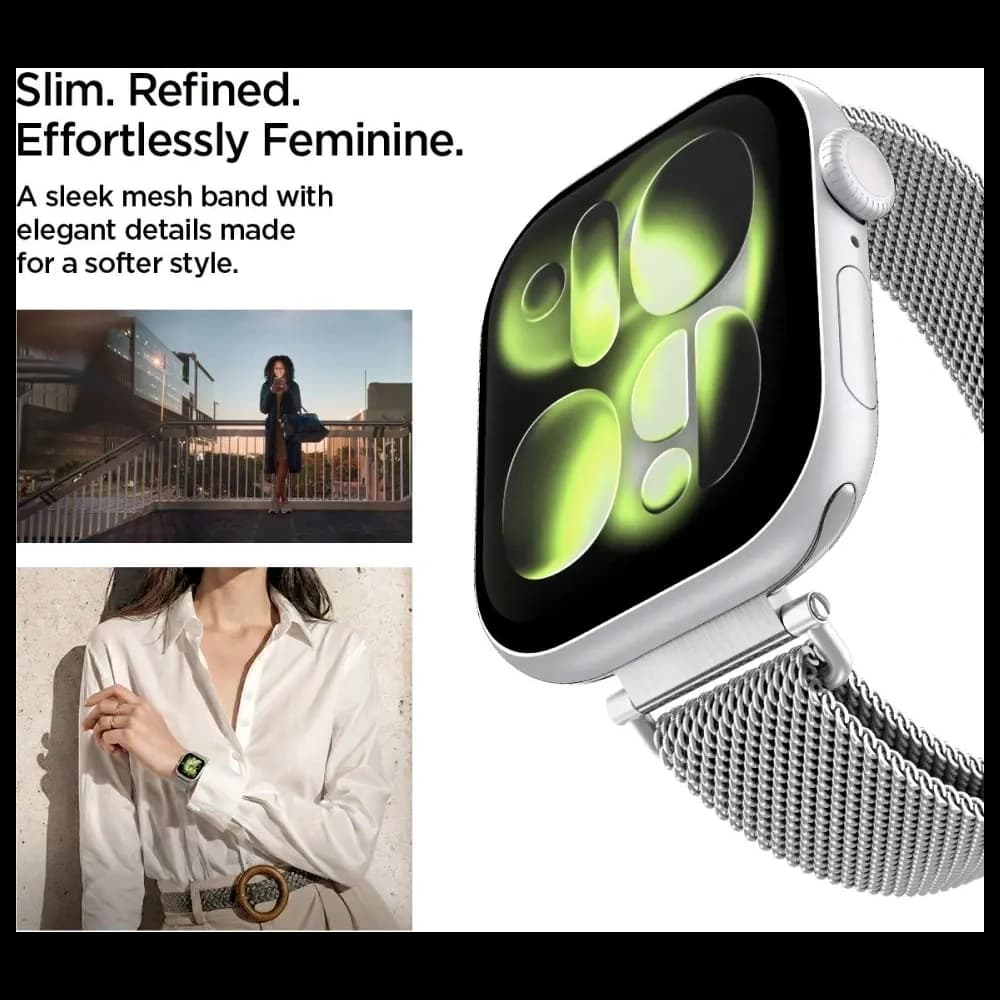 Spigen WBM4 Szíj Apple Watch 8 / 9 / 10 / 11 / SE 40/41/42mm Ezüst
 - 6