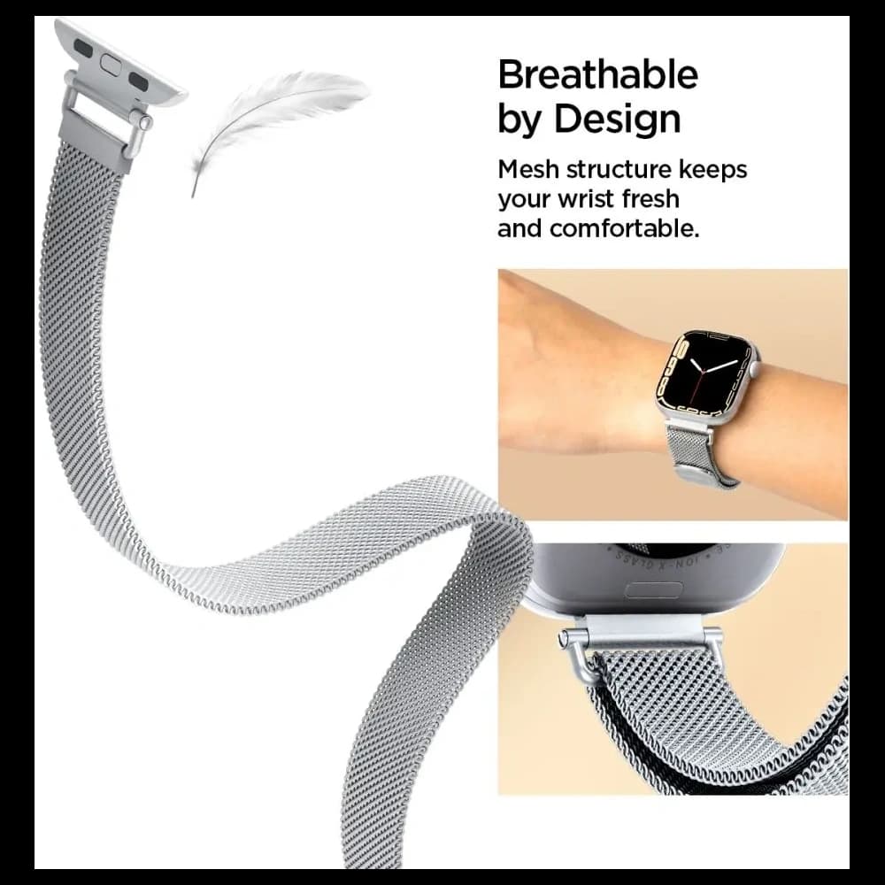 Spigen WBM4 Szíj Apple Watch 8 / 9 / 10 / 11 / SE 40/41/42mm Ezüst
 - 7