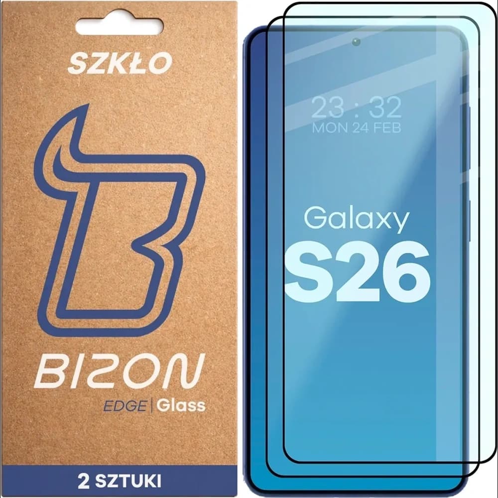Szkło hartowane Bizon Glass Edge Duo do Samsung Galaxy S26, czarna ramka [2 PACK] - 1