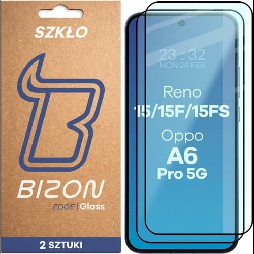 Szkło hartowane Bizon Glass Edge Duo do Oppo Reno 15 / 15 F / 15 FS / A6 Pro 5G, czarna ramka [2 PACK]