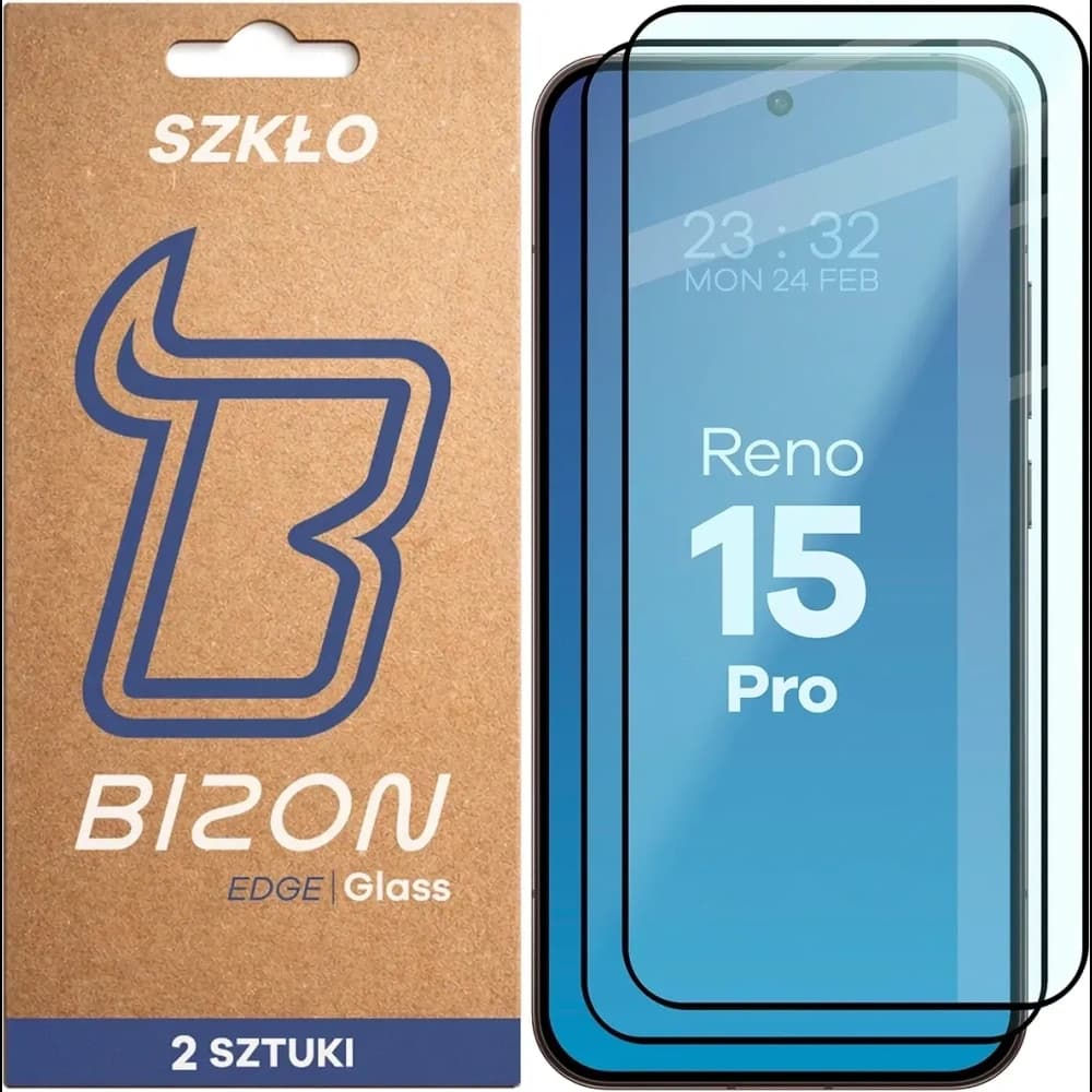 Szkło hartowane Bizon Glass Edge Duo do Oppo Reno 15 Pro, czarna ramka [2 PACK] - 1