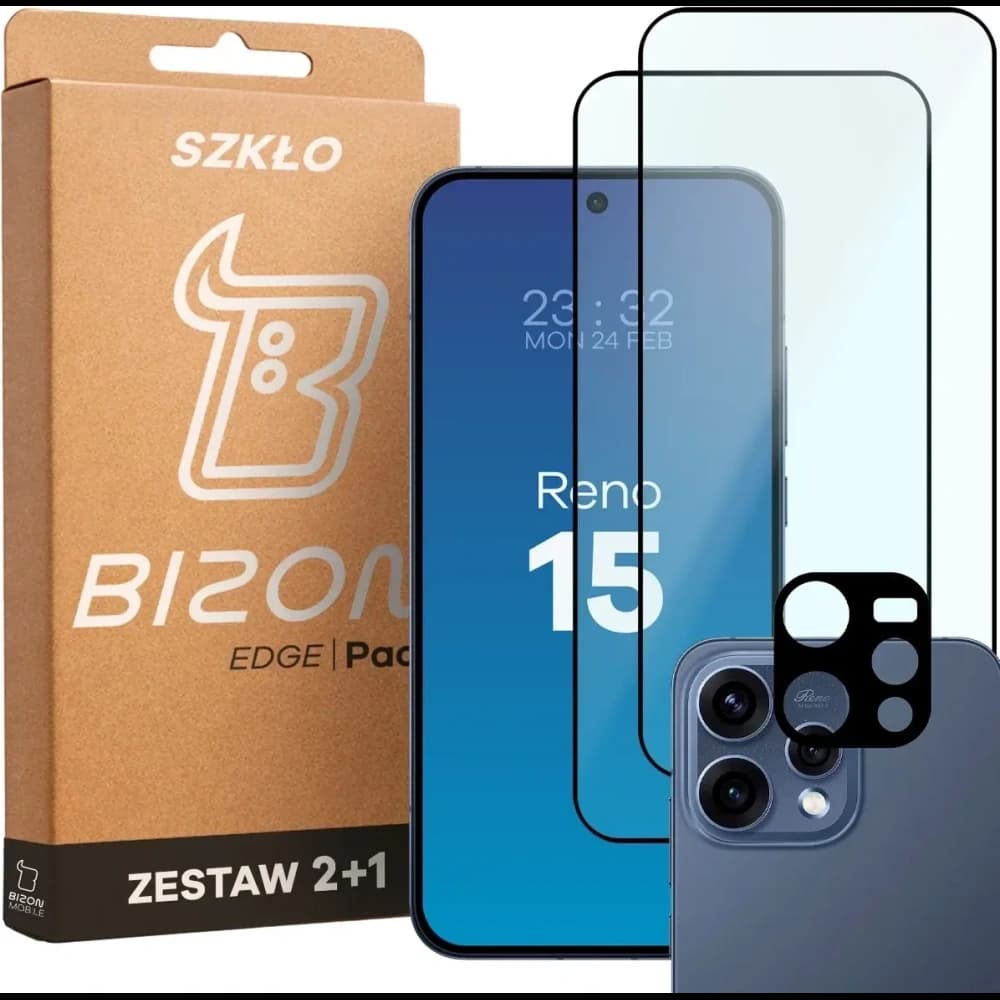 2x Szkło + szybka na aparat Bizon Edge Pack do Oppo Reno 15 - 1