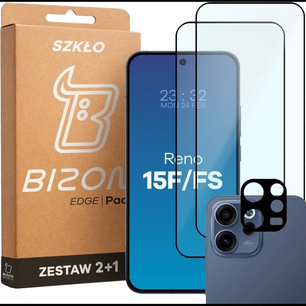2x Szkło + szybka na aparat Bizon Edge Pack do Oppo Reno 15 F / FS - 1