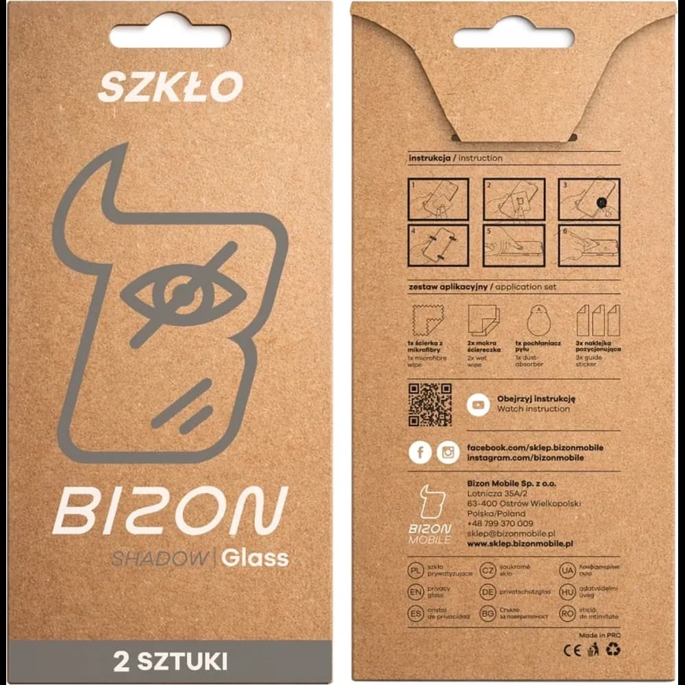 Prywatyzujące szkło hartowane Bizon Glass Edge Shadow Duo do Samsung Galaxy S26, przyciemniane z czarną ramką [2 PACK] - 5