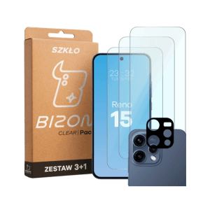 3x Szkło hartowane + szybka na aparat Bizon Glass Clear Pack do Oppo Reno 15