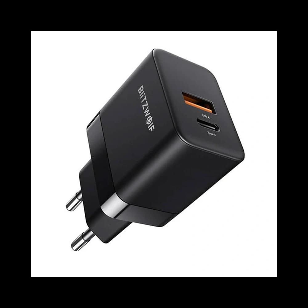 Blitzwolf BW-S21 Wall Charger GaN 35W, USB + USB-C (black) - 1