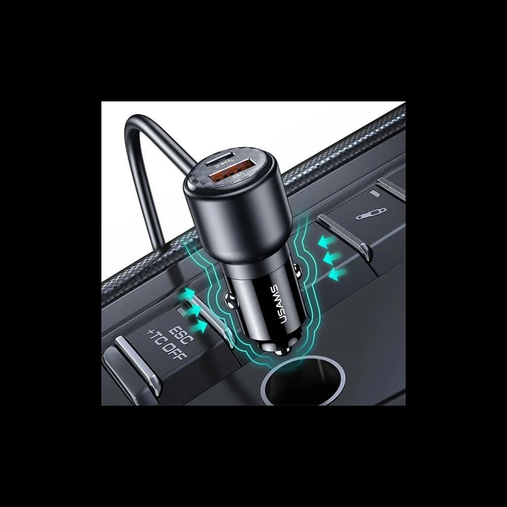 USAMS C40 3xUSB-A,2 xUSB-C car charger 165W PD+QC Fast Charge black - 5