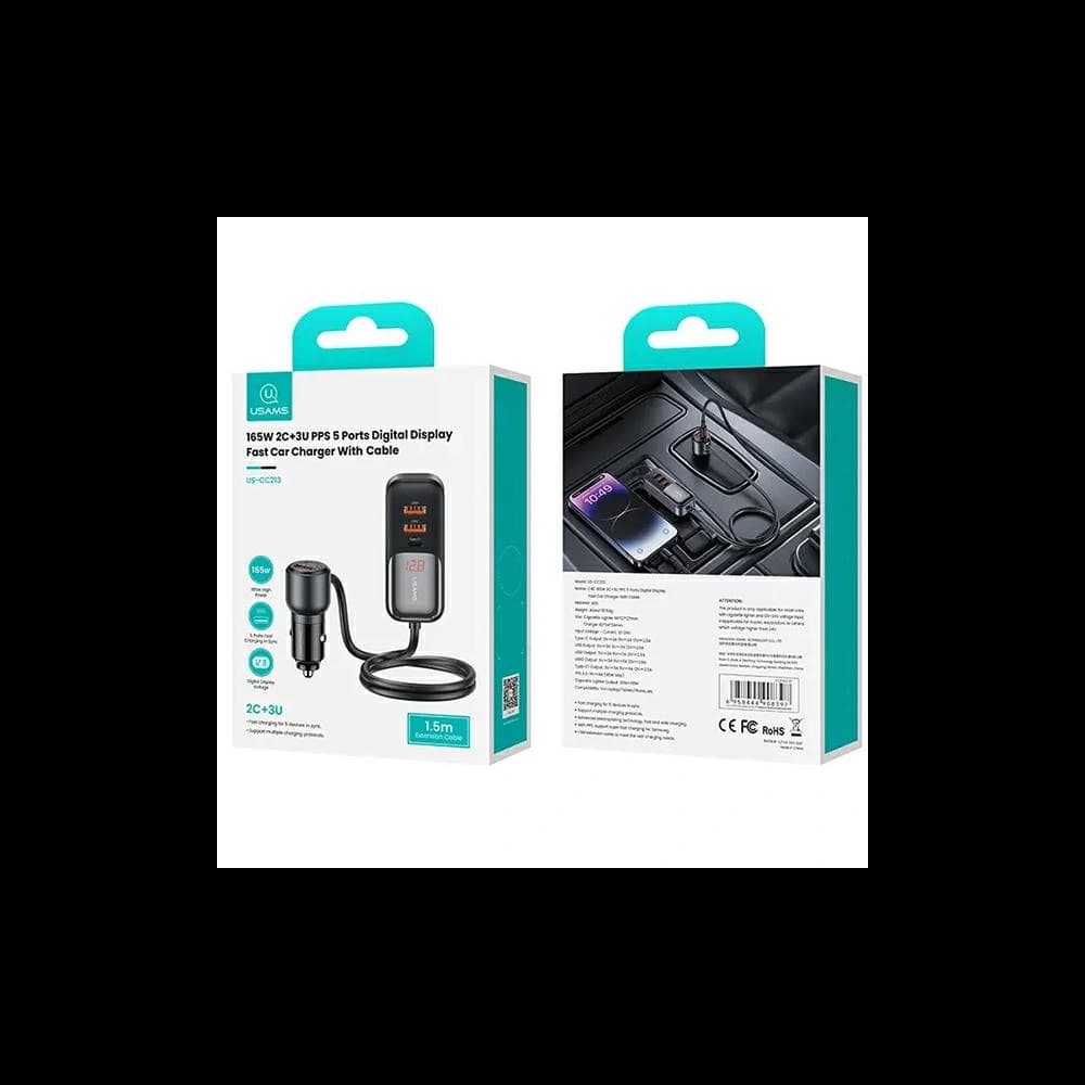 USAMS C40 3xUSB-A,2 xUSB-C car charger 165W PD+QC Fast Charge black - 6
