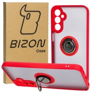 Etui z uchwytem na palec Bizon Case Hybrid Ring do Samsung Galaxy A24 4G przydymione z czerwoną ramką