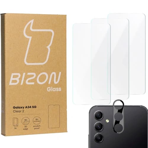 BIZON Clear 2 3x Bildschirmglas + Kameraglas Samsung Galaxy A34 5G