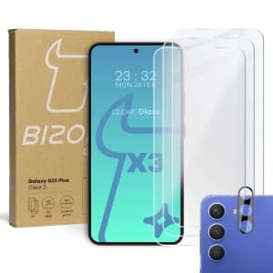3x Szkło na ekran + szkło na aparat BIZON Clear 2 do Samsung Galaxy S23 Plus