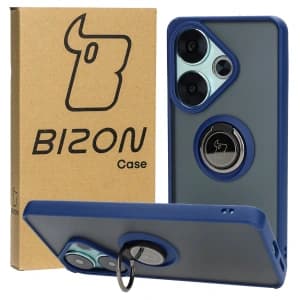 Bizon Case Hybrid Ring Xiaomi Poco F6 smoky with a navy blue frame