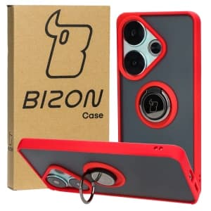 Bizon Case Hybrid Ring Xiaomi Poco F6 smoky with a red frame