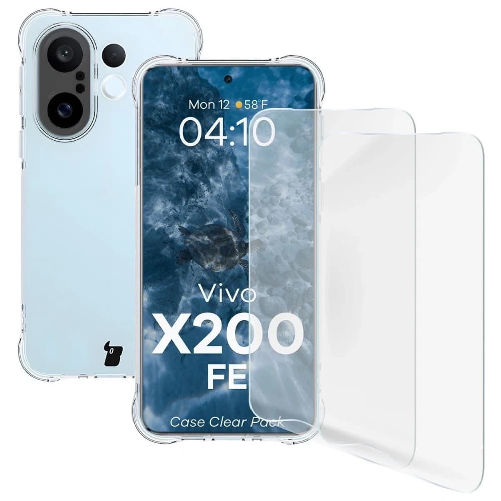 Bizon Case Clear Pack Hülle + 2x Displayschutzfolie Vivo X200 FE - 1