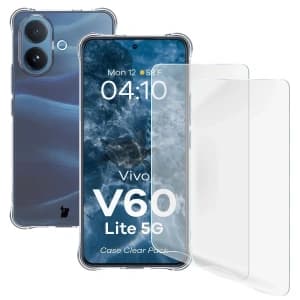 Bizon Case Clear Pack Hülle + 2x Displayschutzfolie für Vivo V60 Lite 5G