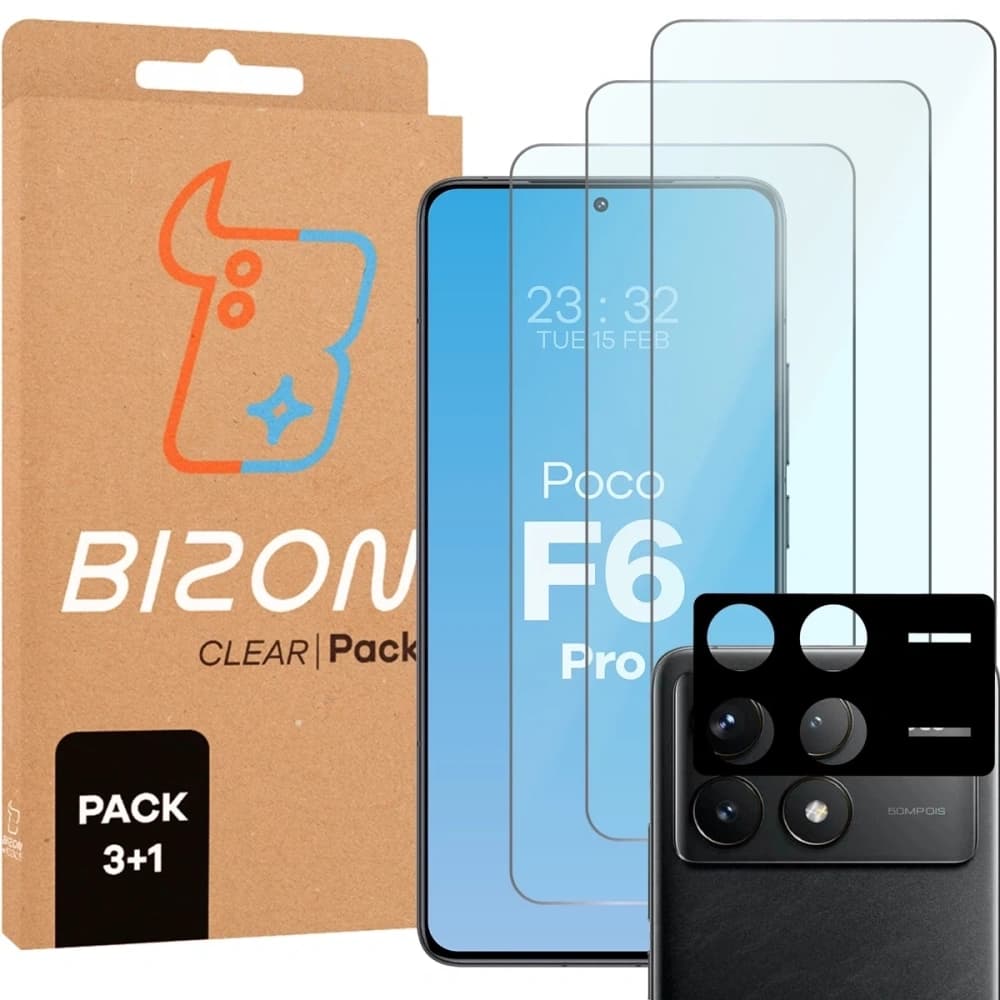 Bizon Glass Clear Pack 3x tempered glass + camera lens protector Xiaomi POCO F6 Pro - 1