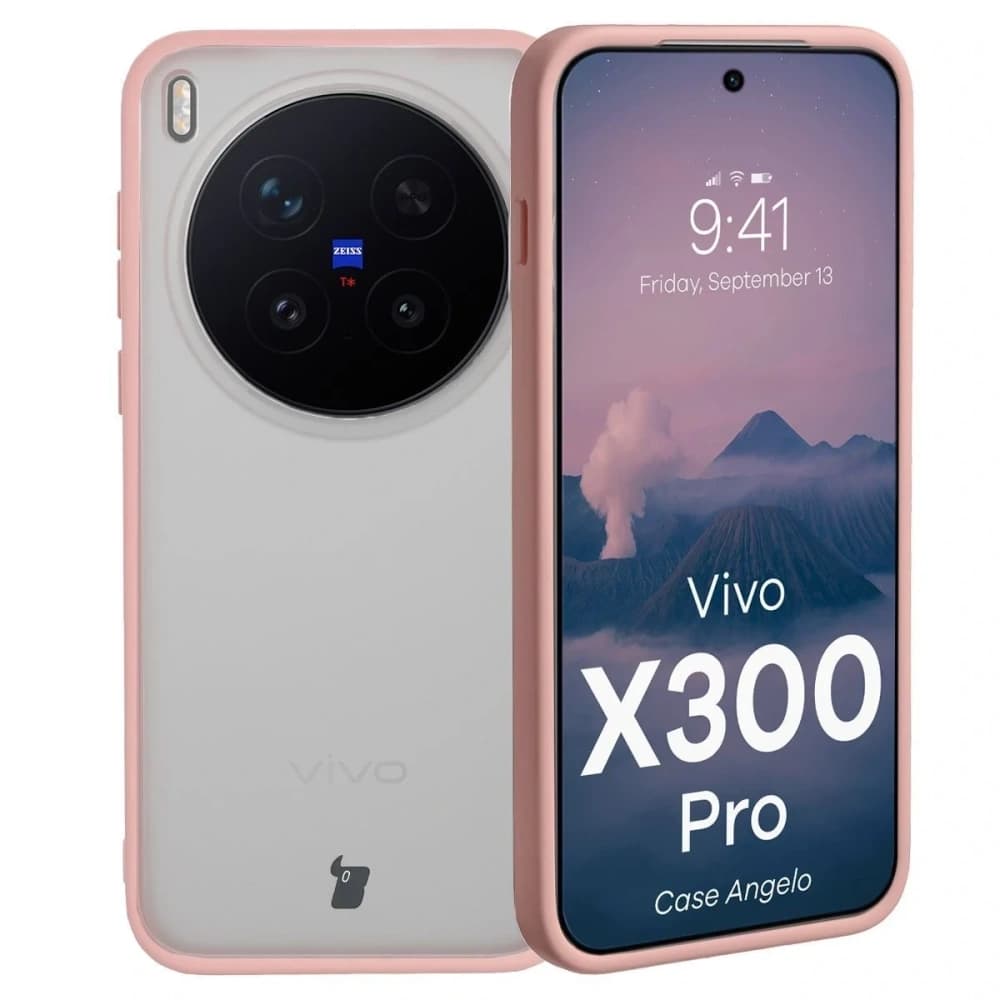 Etui Bizon Case Angelo do Vivo X300 Pro półprzezroczyste z jasnoróżową ramką - 1
