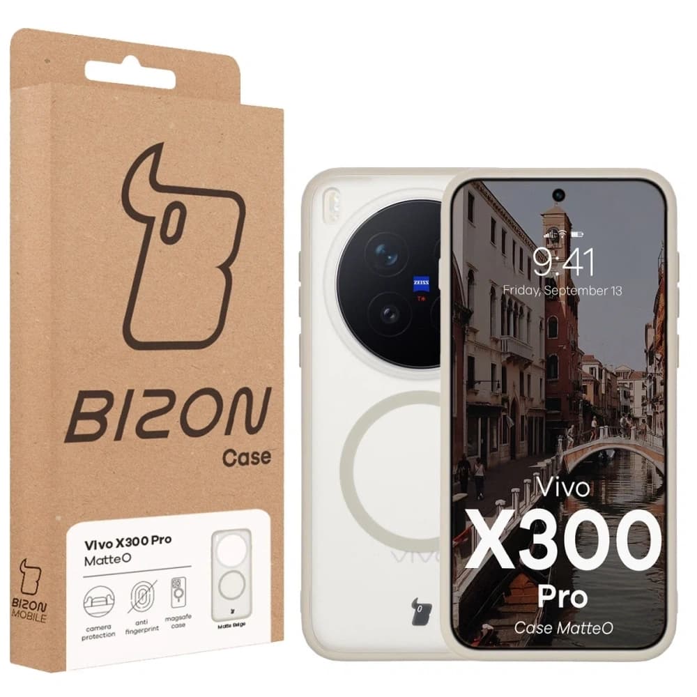 Etui z pierścieniem magnetycznym Bizon Case MatteO do Vivo X300 Pro przydymione-beżowe - 6