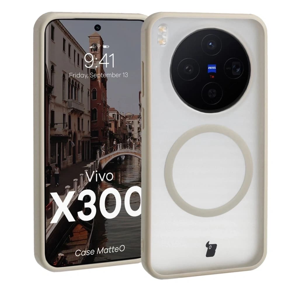 Etui z pierścieniem magnetycznym Bizon Case MatteO do Vivo X300 przydymione-beżowe - 2