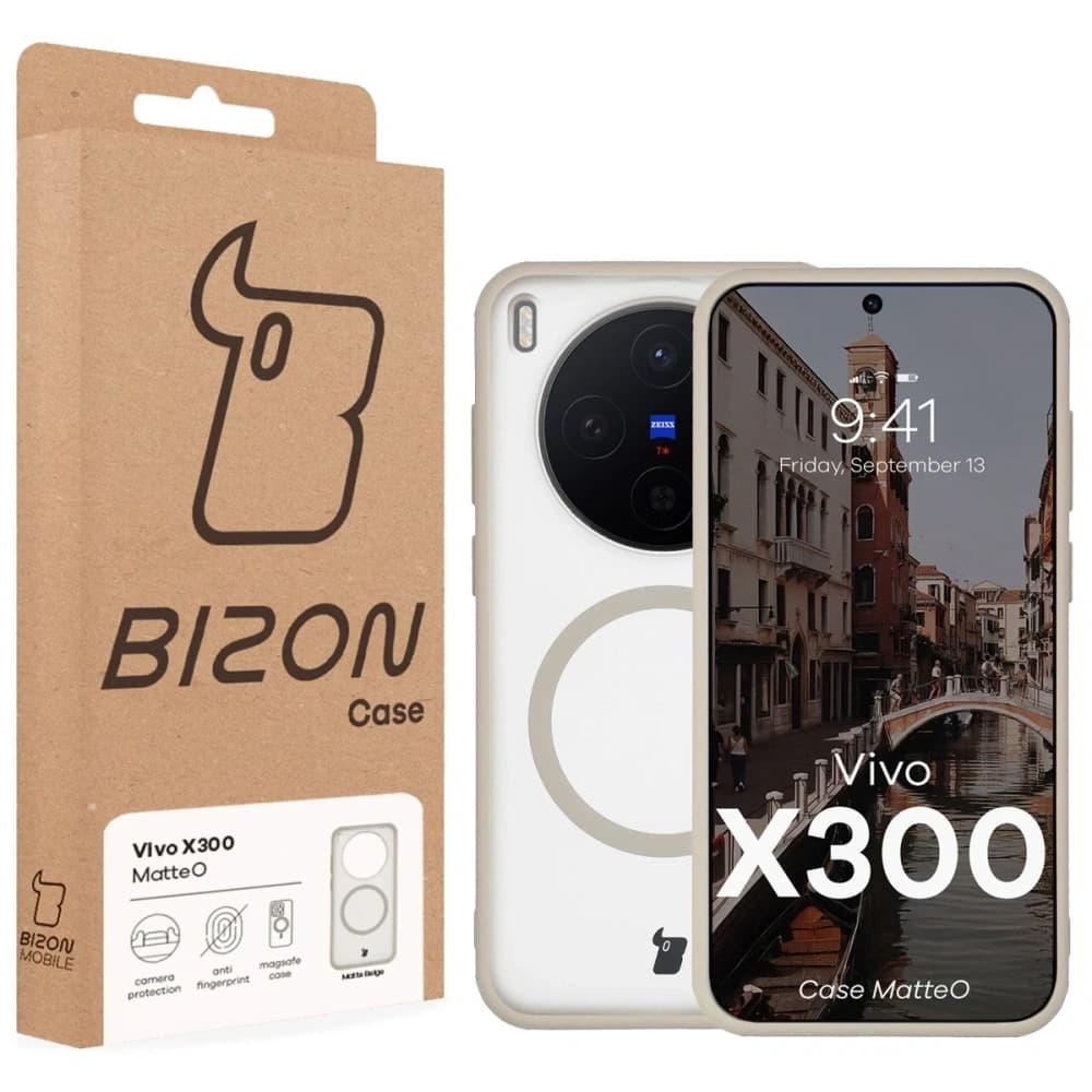 Etui z pierścieniem magnetycznym Bizon Case MatteO do Vivo X300 przydymione-beżowe - 7