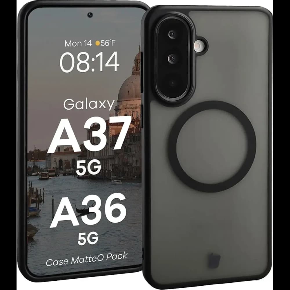 Etui z pierścieniem magnetycznym + szkło hartowane Bizon MatteO Pack do Samsung Galaxy A37 5G / A36 5G przydymione-czarne - 3