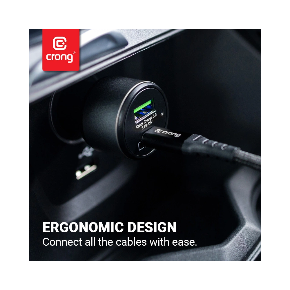 Crong Power Car Charger 63W USB-C PD 45W + USB QC 3.0 18W autós töltő (fekete)