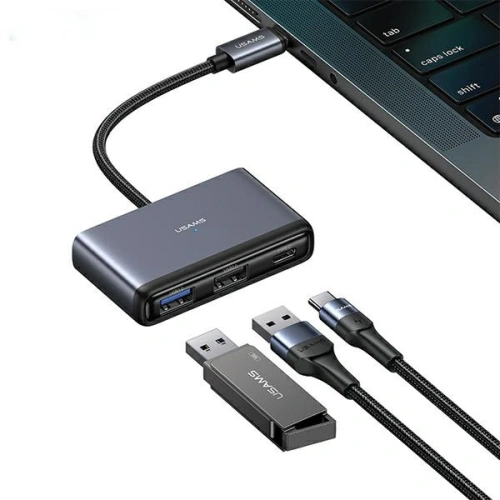 Adapter USAMS US-SJ628 HUB 5w1 USB-C / USB-A 2.0,USB 3.0,USB-C,TF,SD szary/dark grey