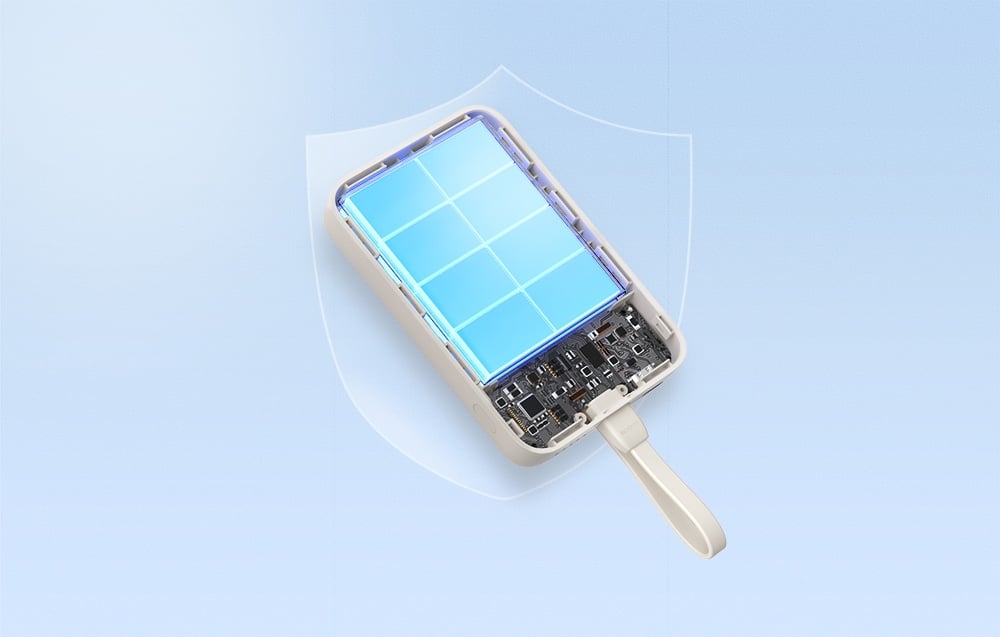 akumulator powerbanka ugreen z tarczą ochronną w tle