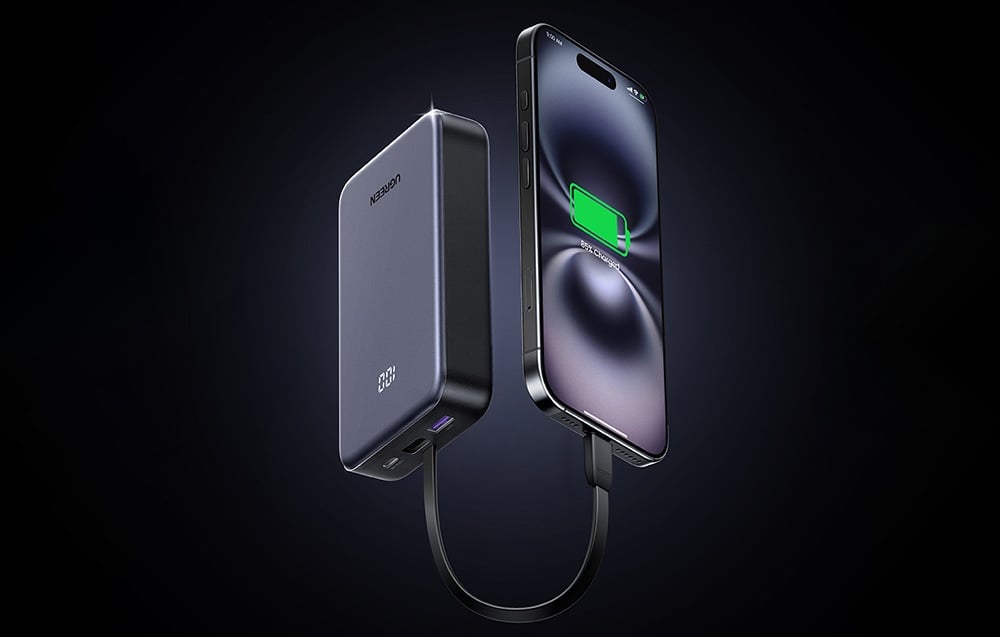 powerbank łądujący smartfona za pomocą kabla