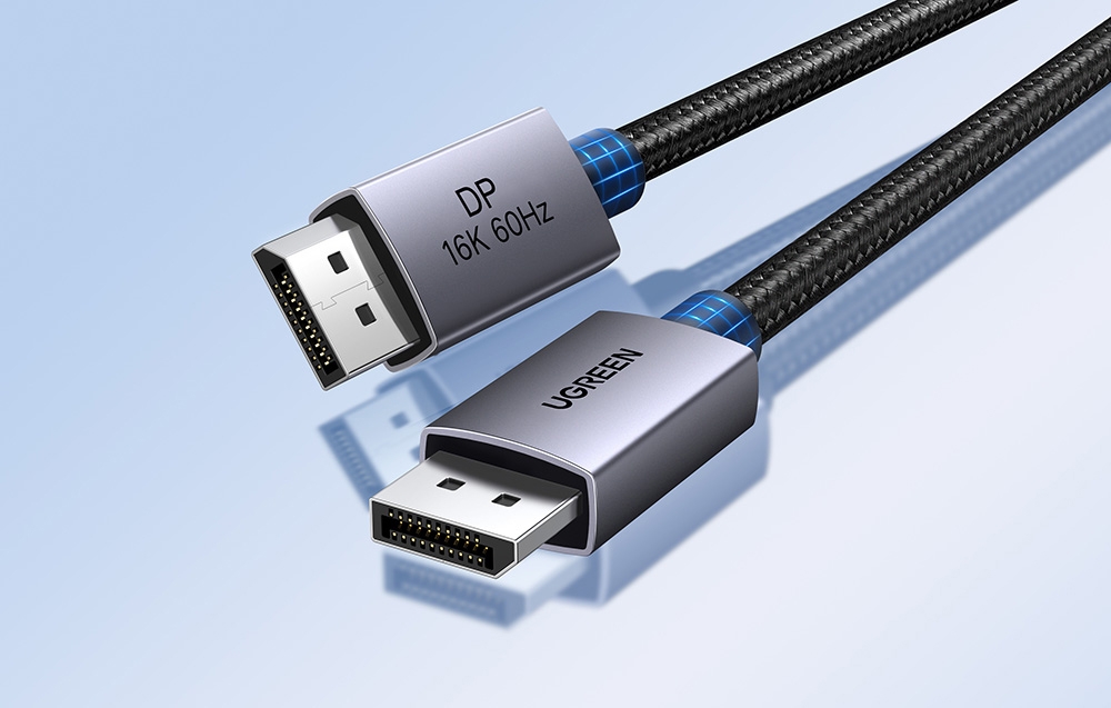 Kabel DisplayPort Ugreen z napisem DP 16K 60Hz na jasnym tle.