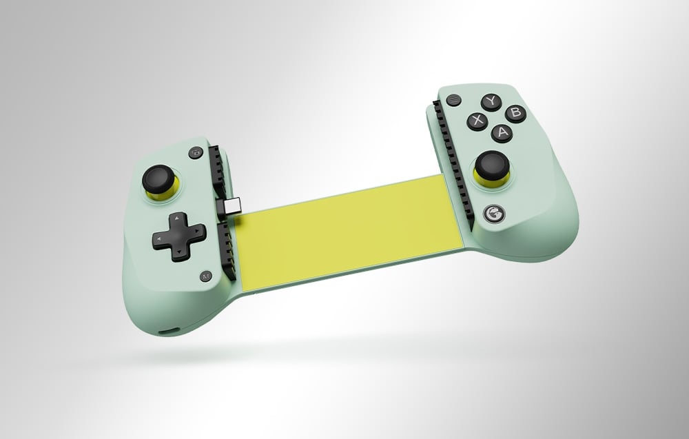 Zielony kontroler GameSir bez urządzenia, ukazany pod kątem na jasnym tle.