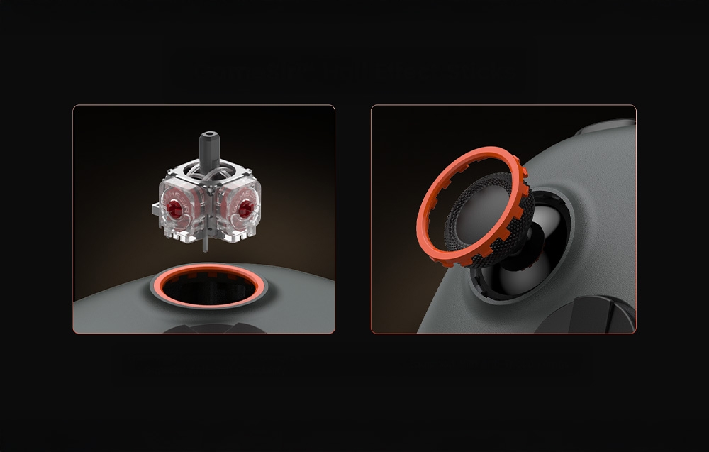 Zbliżenie na wewnętrzne elementy joysticka kontrolera GameSir – mechanizm i pierścień antypoślizgowy.