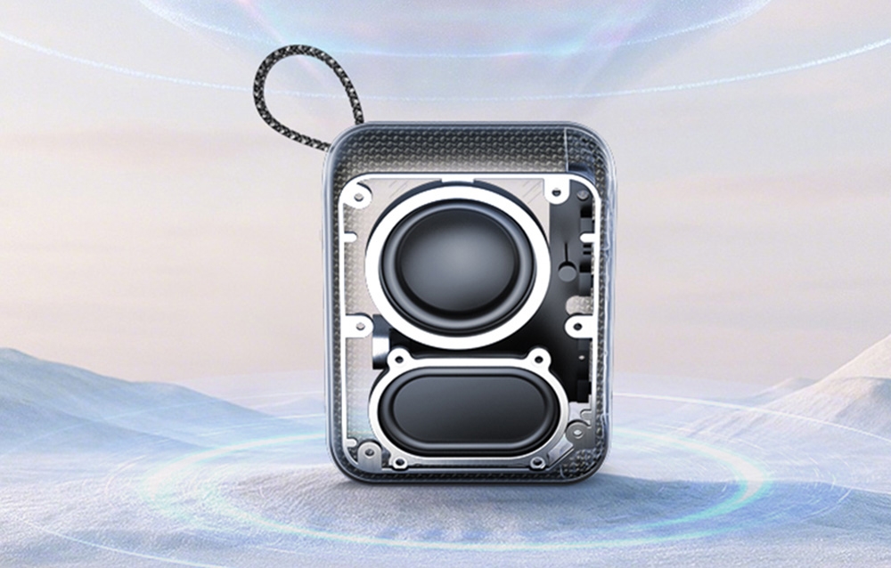 Przekrój głośnika pokazujący wewnętrzne komponenty audio