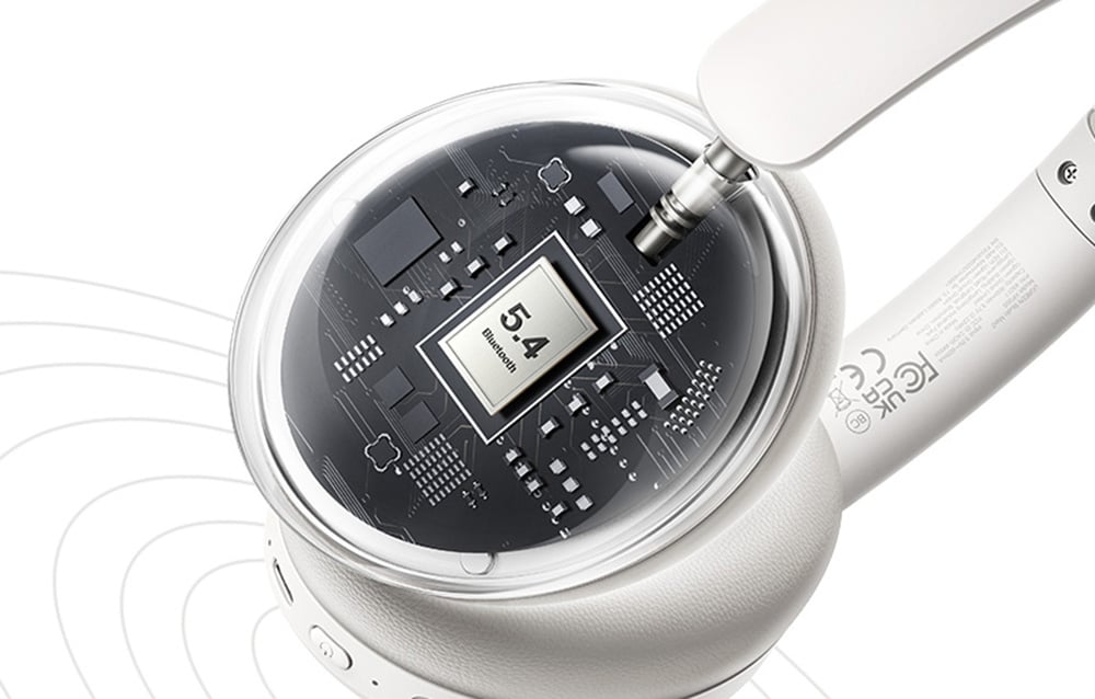 grafika przedstawiająca zastosowanie chipa z Bluetooth 5.4 w środku słuchawek Ugreen Studio Max2