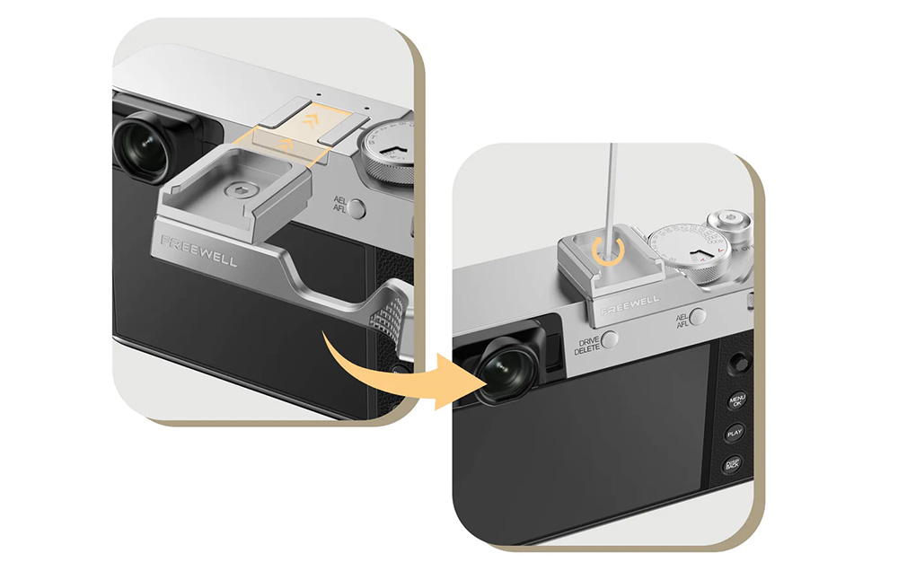 2 images of cameras with mounted Freewell grips.