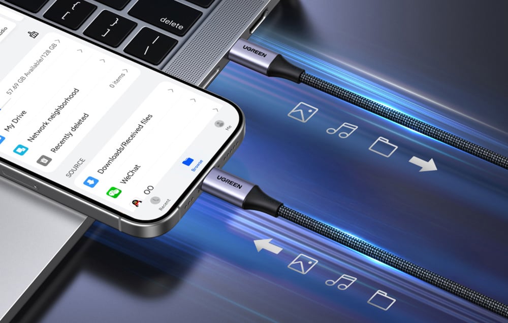 Dateiübertragung zwischen Laptop und Smartphone mit einem USB-C Kabel