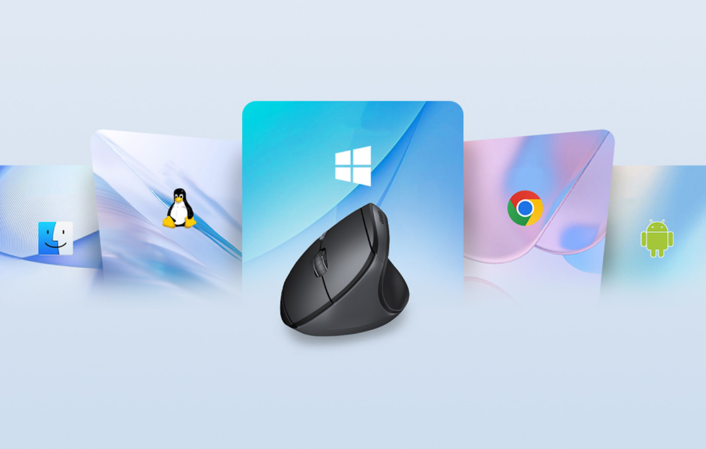 Schwarze drahtlose Maus vor dem Hintergrund von Logos beliebter Systeme