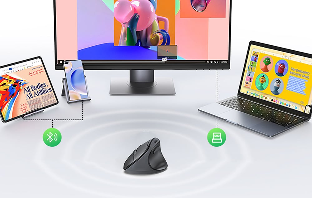 Schwarze Maus drahtlos mit elektronischen Geräten verbunden