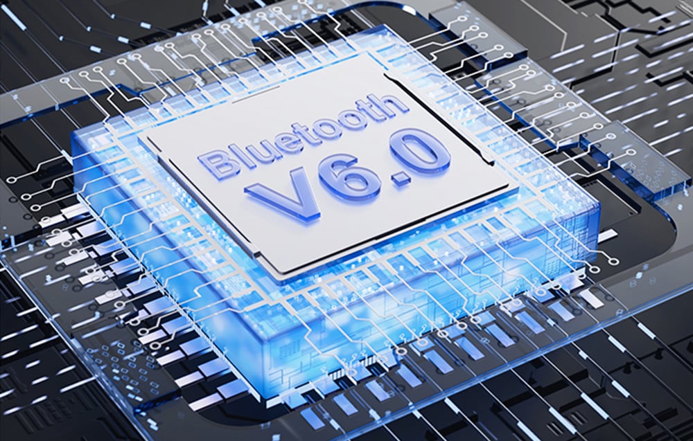 Chip Bluetooth V6.0 na tle schematów elektronicznych