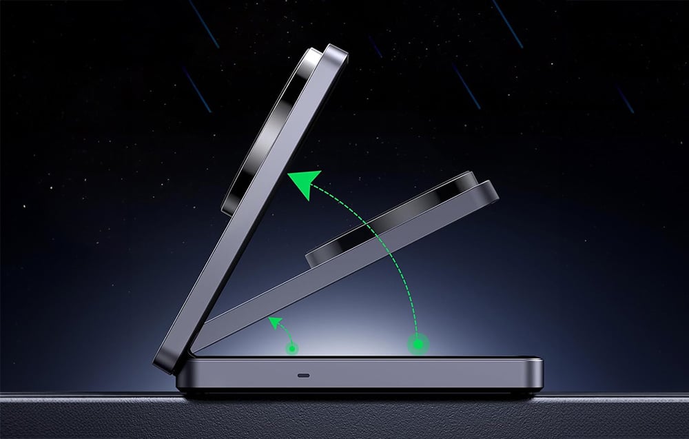 Ładowarka bezprzewodowa z możliwością regulacji kąta na tle gwieździstego nieba