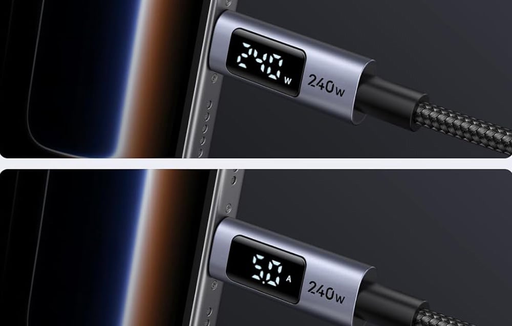 Cablul cu afișaj conectat la smartphone