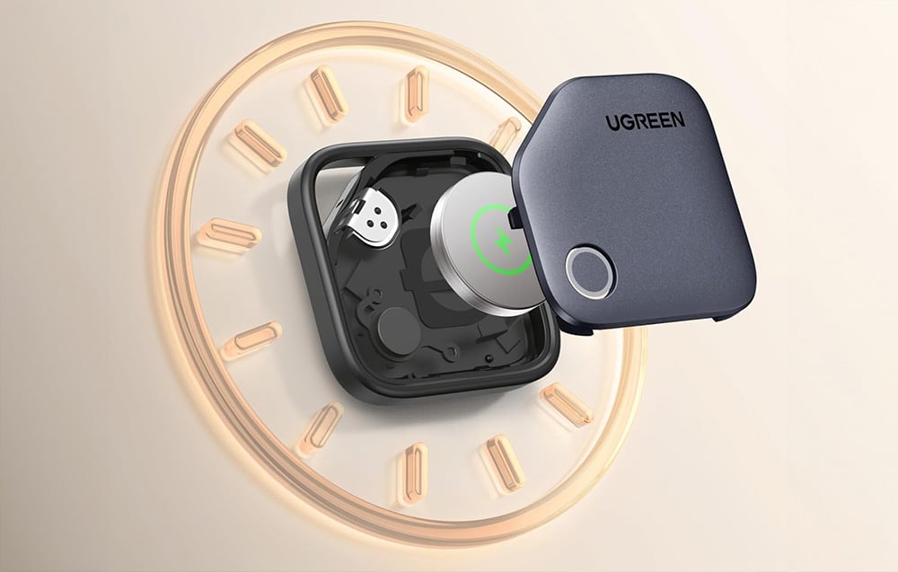 Lokalizator Ugreen z umieszczoną wewnątrz baterią