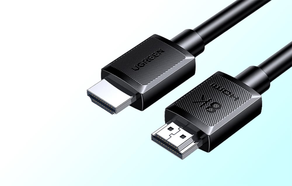 Black Ugreen HDMI cable 8K on a white-blue background