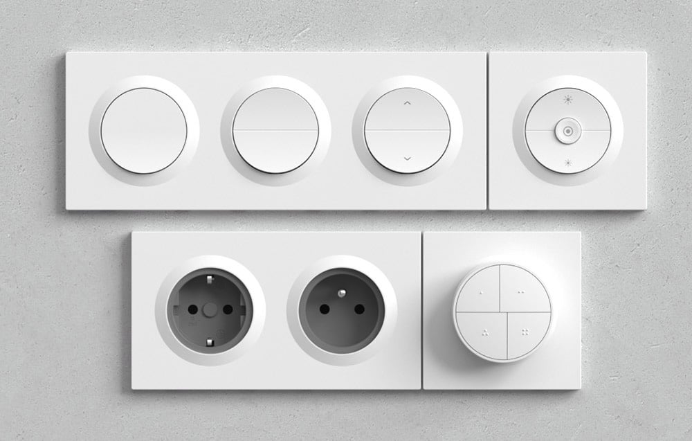 Kolekcja produktów SONOFF Orb obejmująca przełączniki jednoprzyciskowe, dwuprzyciskowe, sterowanie roletami, ściemniacz i gniazda elektryczne